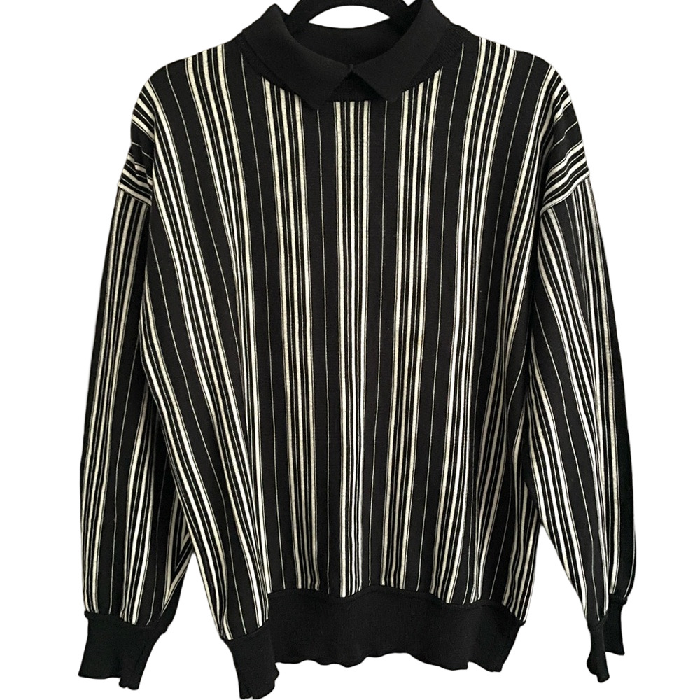 Vintage Versus Gianni Versace Black White Striped Wool Pullover Sweater - S/M - Picture 9 of 11